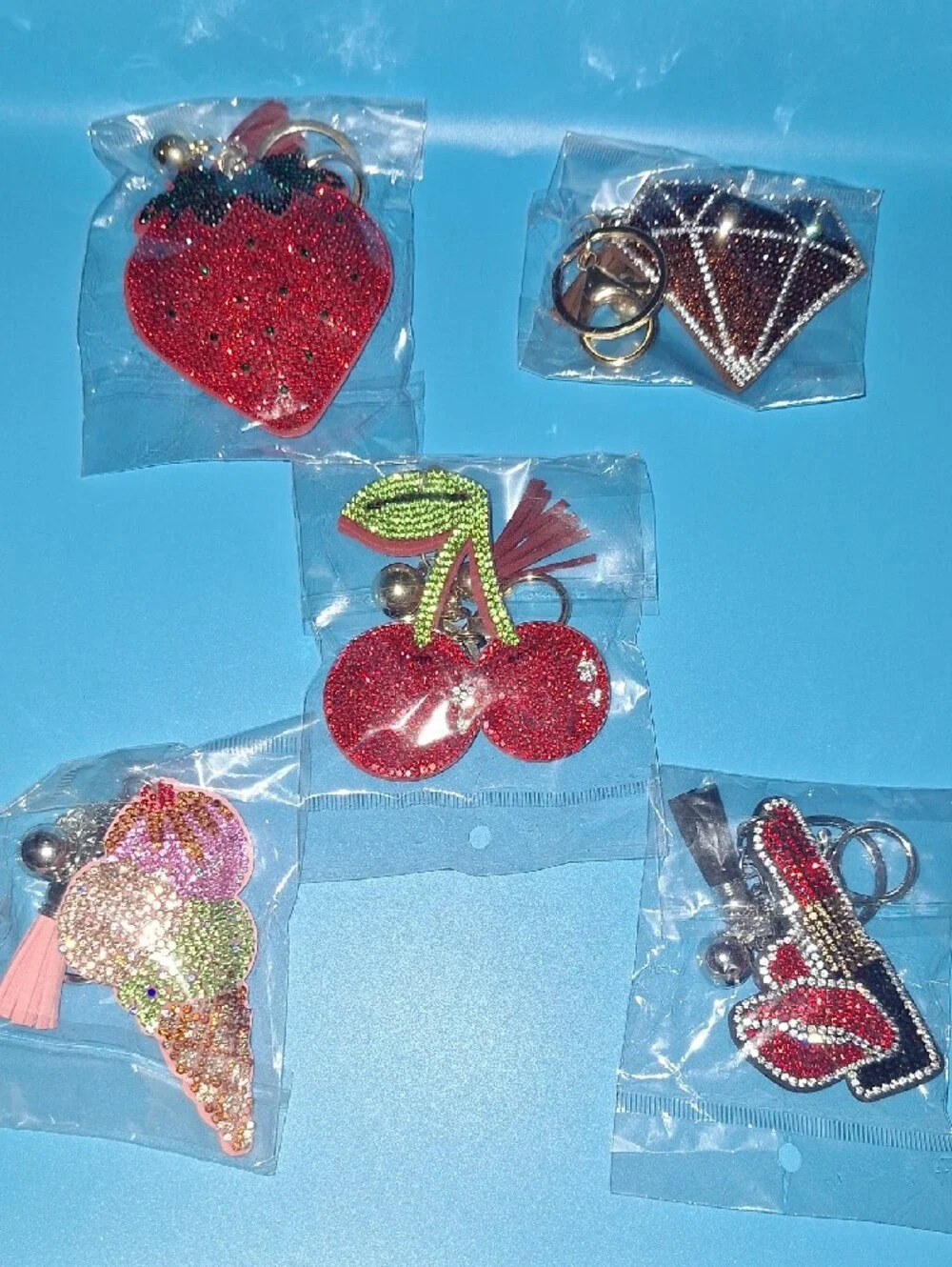 Sequin Cherry Keychain Bag Charm - Red